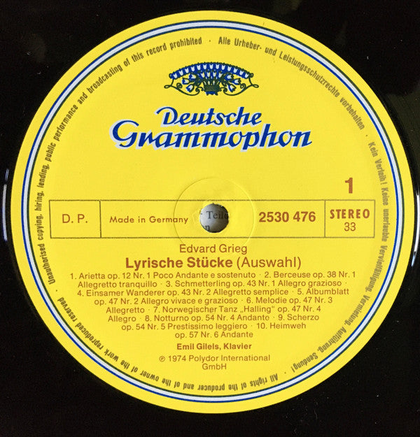 Edvard Grieg, Emil Gilels : Lyrische Stücke = Lyric Pieces (LP, RE)