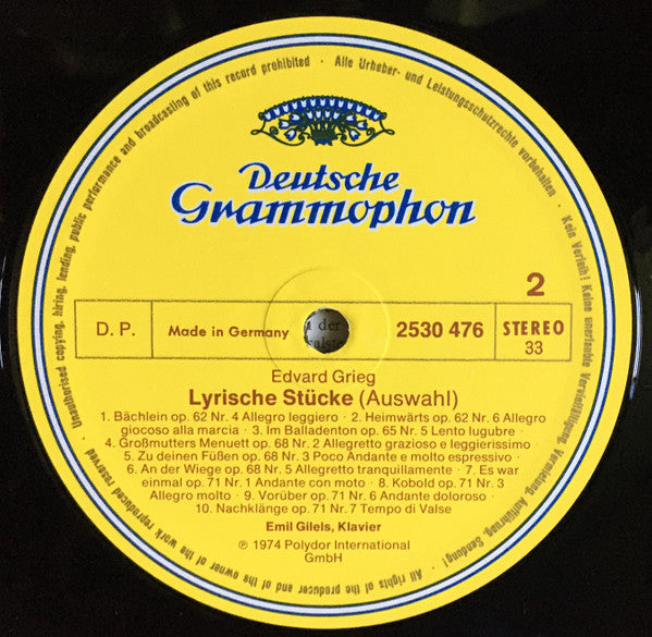 Edvard Grieg, Emil Gilels : Lyrische Stücke = Lyric Pieces (LP, RE)