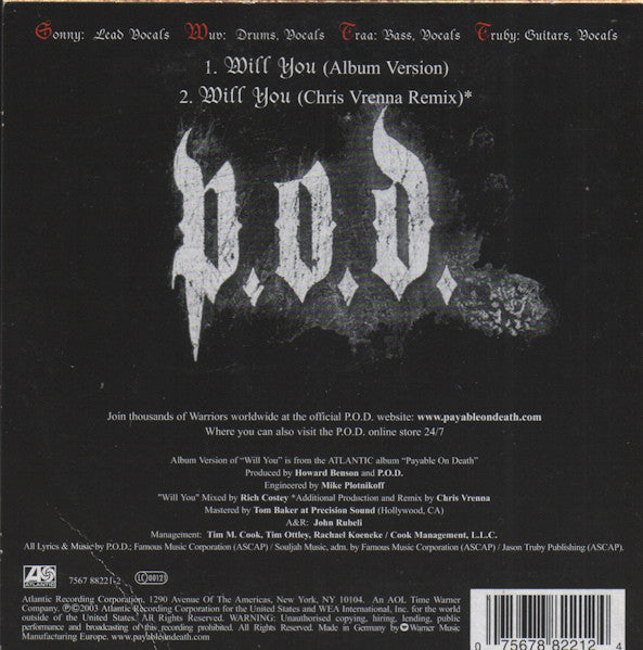 P.O.D. : Will You (CD, Single)