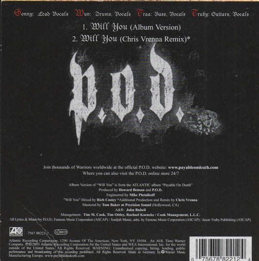 P.O.D. : Will You (CD, Single)