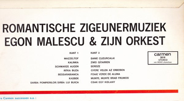 Egon Malescu & Zijn Orkest : Romantische Zigeunermuziek (LP)