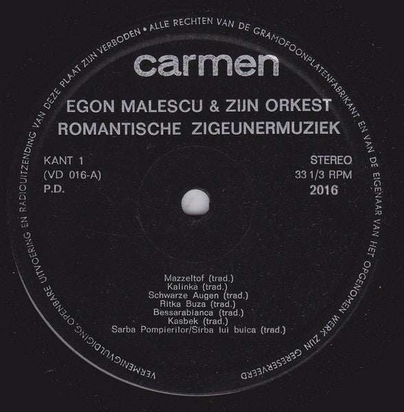 Egon Malescu & Zijn Orkest : Romantische Zigeunermuziek (LP)