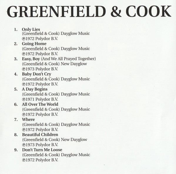 Greenfield & Cook : Only Lies (CD, Comp)