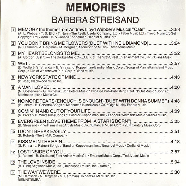 Barbra Streisand : Memories (CD, Comp, RE)