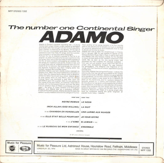 Adamo : The Number One Continental Singer (LP, Comp)