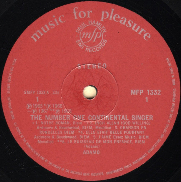 Adamo : The Number One Continental Singer (LP, Comp)