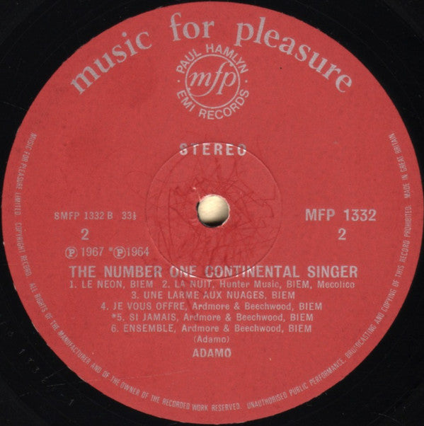 Adamo : The Number One Continental Singer (LP, Comp)