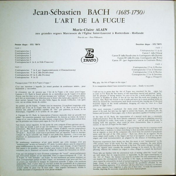 J. S. Bach* - Marie-Claire Alain : L'art De La Fugue (Version Pour Orgue) (2xLP)