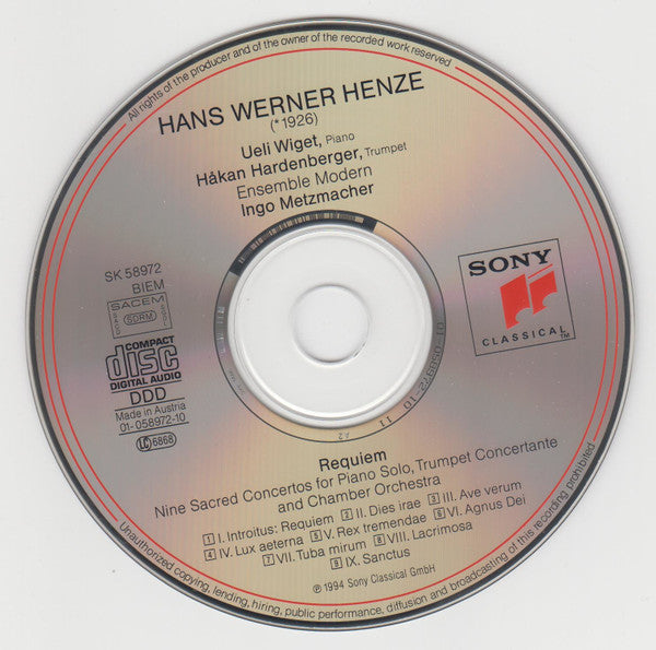 Hans Werner Henze, Ensemble Modern : Requiem (CD, Album)