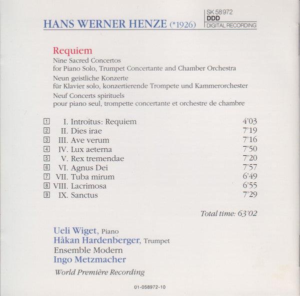 Hans Werner Henze, Ensemble Modern : Requiem (CD, Album)