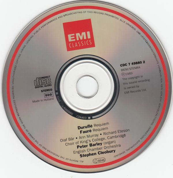 Fauré* / Duruflé* / Choir Of King's College, Cambridge*, Olaf Bär, Ann Murray, Richard Eteson, Peter Barley, English Chamber Orchestra, Stephen Cleobury : Requiems (CD, RE)