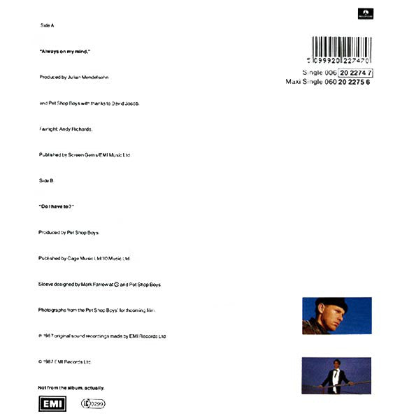 Pet Shop Boys : Always On My Mind (7", Single)