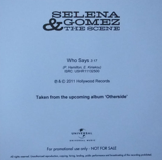 Selena Gomez & The Scene : Who Says (CDr, Single, Promo)