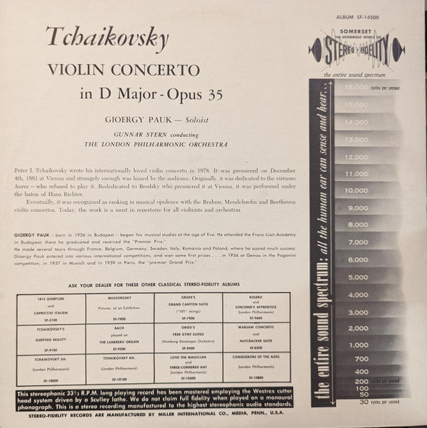 Pyotr Ilyich Tchaikovsky, György Pauk, Gunnar Staern Conducting London Philharmonic Orchestra : Violin Concerto In D Major, Opus 35 (LP)