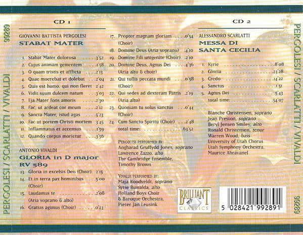 Giovanni Battista Pergolesi / Alessandro Scarlatti / Antonio Vivaldi : Stabat Mater / Messa Di Santa Cecilia / Gloria (2xCD, Comp, RE)