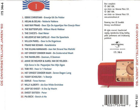 Various : De Onvergetelijke Jaren '50 - 1 (CD, Comp)