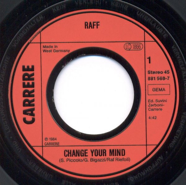 RAF (5) : Change Your Mind (7", Single)
