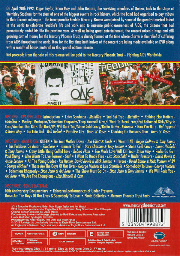 Queen + Various : The Freddie Mercury Tribute Concert (3xDVD-V, Multichannel, NTSC)
