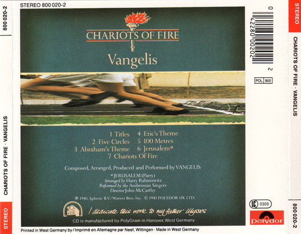 Vangelis : Chariots Of Fire (CD, Album, RE)