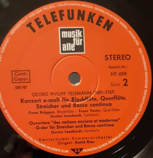 Georg Philipp Telemann - Frans Brüggen • Gustav Leonhardt : Blockflötenwerke (LP, Comp)