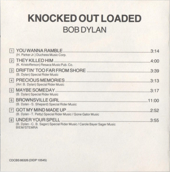 Bob Dylan : Knocked Out Loaded (CD, Album)