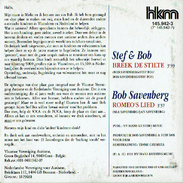 Stef Bos & Bob Savenberg : Breek De Stilte (CD, Single)