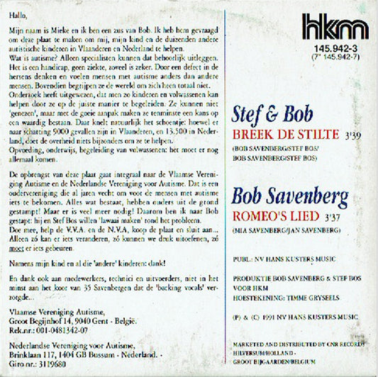 Stef Bos & Bob Savenberg : Breek De Stilte (CD, Single)