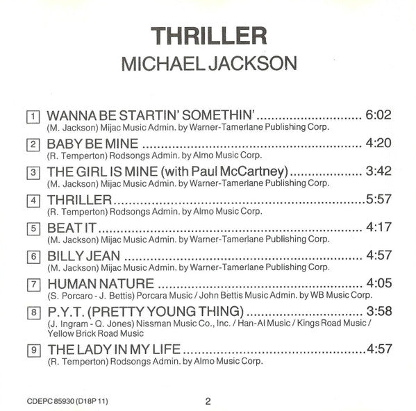 Michael Jackson : Thriller (CD, Album, RE)