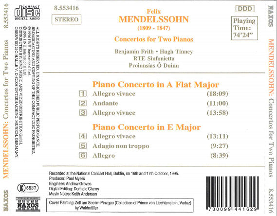Felix Mendelssohn-Bartholdy - Benjamin Frith • Hugh Tinney, RTÉ Concert Orchestra, Proinnsías Ó Duinn : Concertos For Two Pianos (CD)