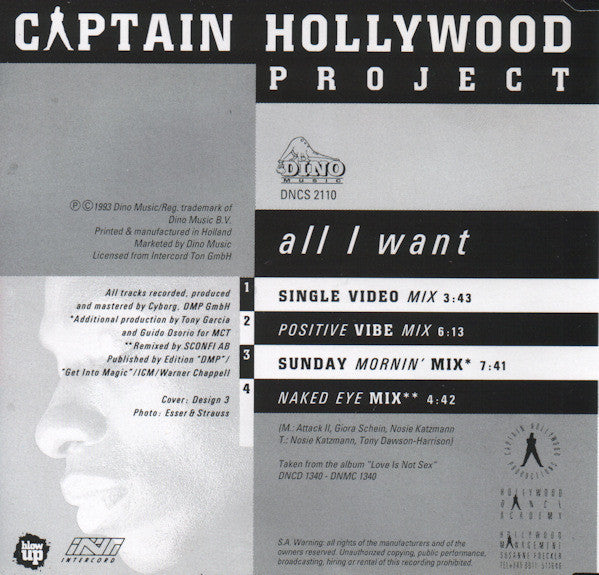 Captain Hollywood Project : All I Want (CD, Maxi)