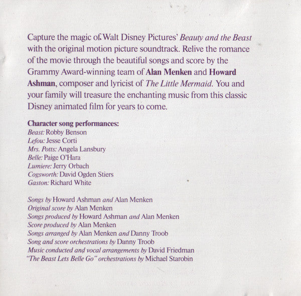 Alan Menken & Howard Ashman : Beauty And The Beast (CD, Album)