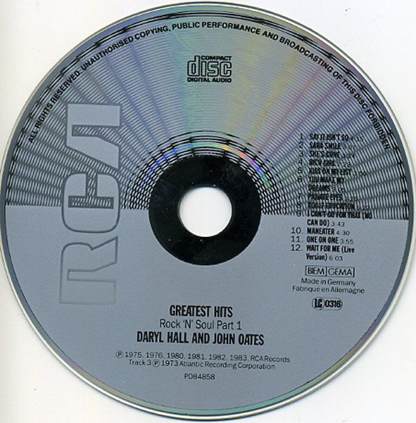 Daryl Hall & John Oates : Greatest Hits - Rock 'N Soul Part 1 (CD, Comp, RP)