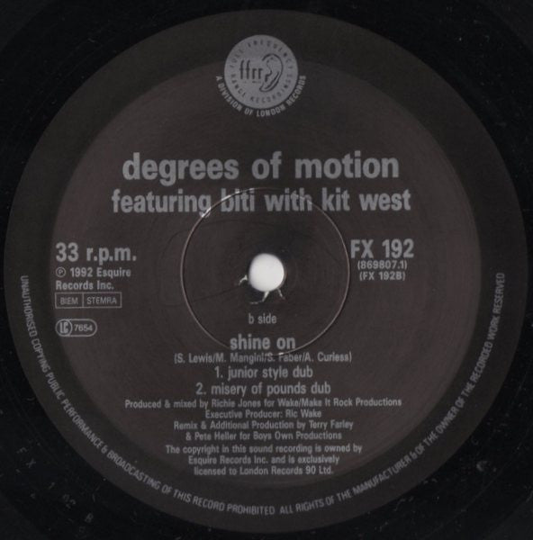 Degrees Of Motion Featuring Biti Strauchn With Kit West : Shine On (12")