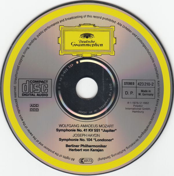 Wolfgang Amadeus Mozart / Joseph Haydn : Herbert von Karajan, Berliner Philharmoniker : Symphonie Nr. 41 »Jupiter-Symphonie« / Symphonie Nr. 104 »Londoner« (CD, Comp, RM)