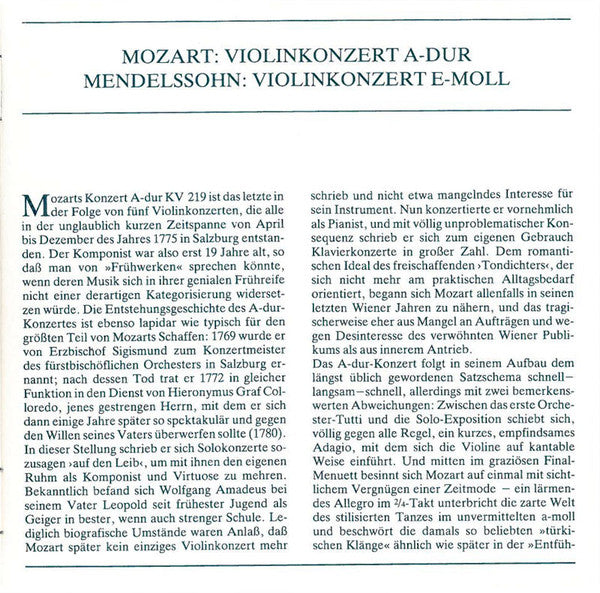 Wolfgang Amadeus Mozart, Felix Mendelssohn-Bartholdy : Anne-Sophie Mutter, Berliner Philharmoniker, Herbert von Karajan : Violinkonzert Nr. 5 A-dur / Violinkonzert E-moll (CD, Comp, RM)
