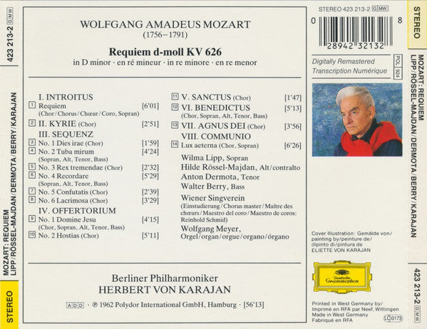 Wolfgang Amadeus Mozart : Herbert von Karajan, Wilma Lipp · Hilde Rössel-Majdan · Anton Dermota · Wiener Singverein · Berliner Philharmoniker : Requiem (CD, Album, RM)