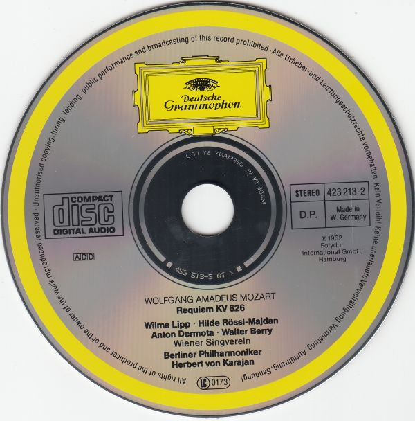 Wolfgang Amadeus Mozart : Herbert von Karajan, Wilma Lipp · Hilde Rössel-Majdan · Anton Dermota · Wiener Singverein · Berliner Philharmoniker : Requiem (CD, Album, RM)