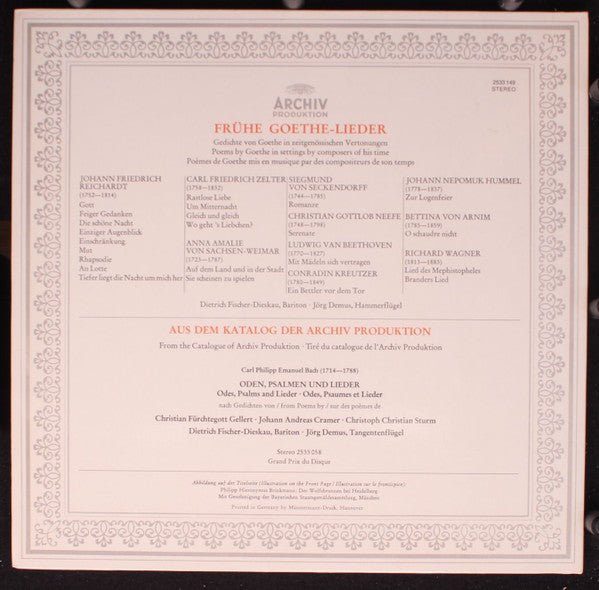 Dietrich Fischer-Dieskau ∙ Jörg Demus : Frühe Goethe-Lieder (LP)