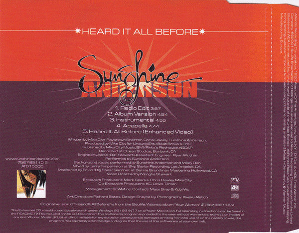 Sunshine Anderson : Heard It All Before (CD, Single, Enh, WME)