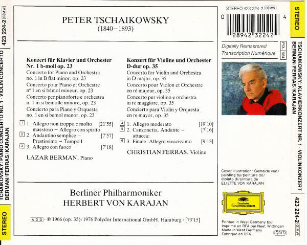 Pyotr Ilyich Tchaikovsky : Herbert von Karajan, Lazar Berman · Christian Ferras · Berliner Philharmoniker : Klavierkonzert Nr. 1 B-moll / Violinkonzert D-dur (CD, Comp, RM)