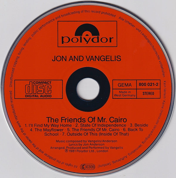 Jon & Vangelis : The Friends Of Mr. Cairo (CD, Album, RE)