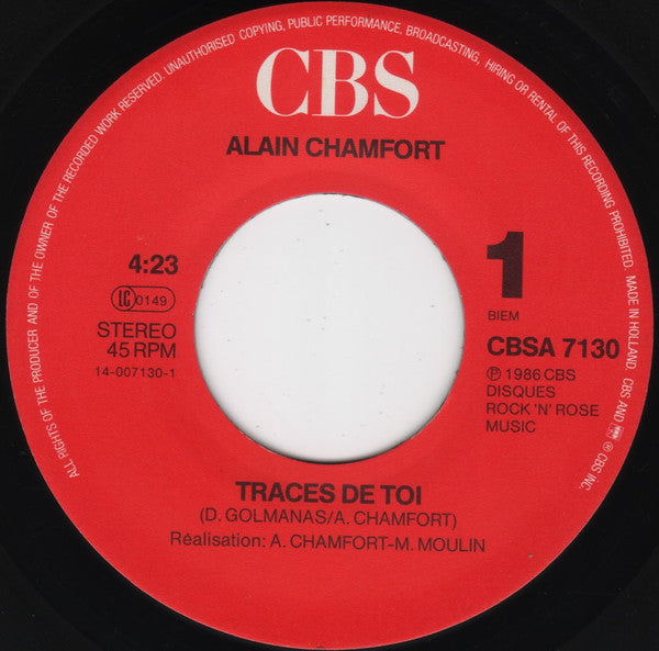 Alain Chamfort : Traces De Toi / La Fièvre Dans Le Sang (7", Single)
