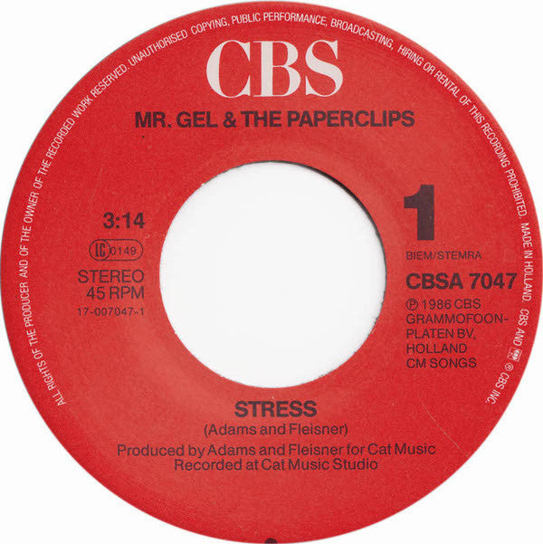Mr. Gel & The Paperclips : Stress (7", Single)