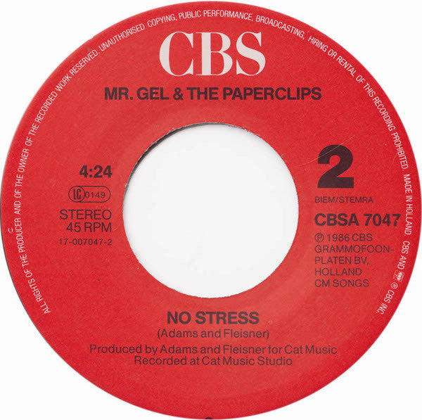 Mr. Gel & The Paperclips : Stress (7", Single)