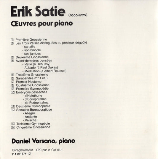 Daniel Varsano / Erik Satie : Oeuvres Pour Piano (CD, Album, RE)