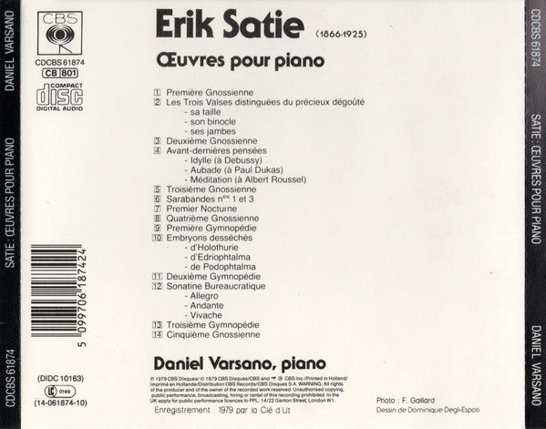 Daniel Varsano / Erik Satie : Oeuvres Pour Piano (CD, Album, RE)