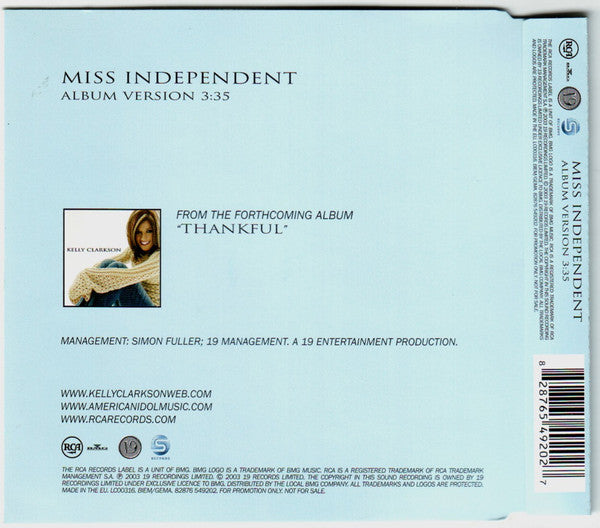 Kelly Clarkson : Miss Independent (CD, Single, Promo)