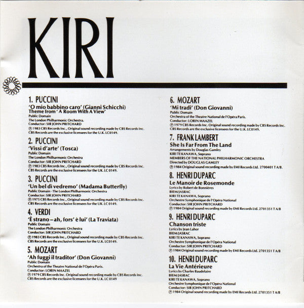 Kiri Te Kanawa : Kiri (CD, Comp)