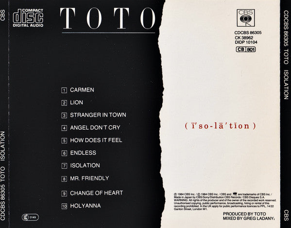 Toto : Isolation (CD, Album)