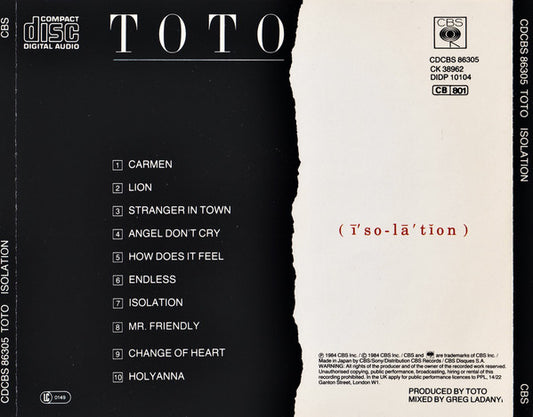 Toto : Isolation (CD, Album)